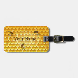 Etiqueta De Bagagem Ouro Honeycomb com abelhas Personalizada