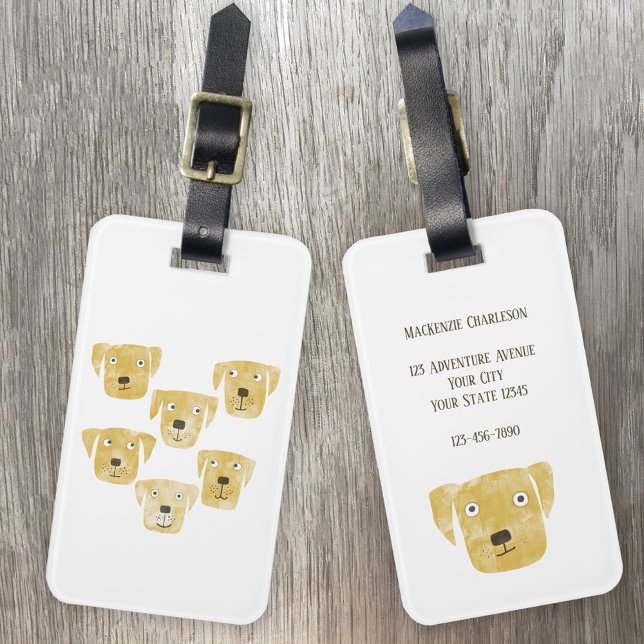 Etiqueta De Bagagem Ouro Labrador Retriever Dog Art Personalizado (Fun watercolor Golden Yellow Labrador Retriever Dog personalized luggage tag for pet lovers)