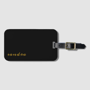 Etiqueta De Bagagem Ouro Preto Moderno Chic Script Monograma Nome