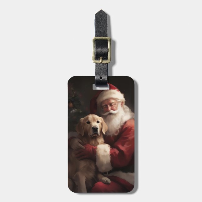 Etiqueta De Bagagem Ouro Retriever com Natal Clause (Frente Vertical)