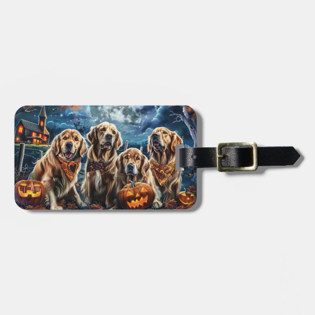 Etiqueta De Bagagem Ouro Retriever Halloween Spooky (Frente Horizontal)