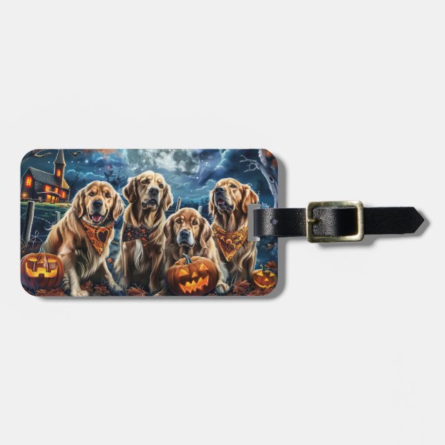 Etiqueta De Bagagem Ouro Retriever Halloween Spooky (Frente Horizontal)