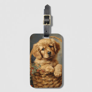 Etiqueta De Bagagem Ouro Retriever Puppy em um soquete