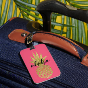 Etiqueta De Bagagem Ouro Rosa Tropical Aloha Abacaxi