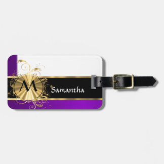 Etiqueta De Bagagem Ouro roxo e monograma preto