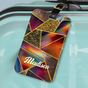 Etiqueta De Bagagem Ouro vermelho elegante geométrico