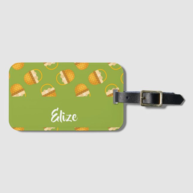 Etiqueta De Bagagem Ovos em cesto castanho em verde (Frente Horizontal)