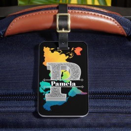 Etiqueta De Bagagem P Monograma Inicial do Prata Personalizado Seu Nom