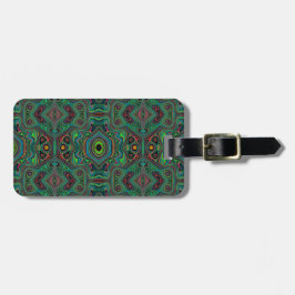 Etiqueta De Bagagem Padrão Abstrato Trippy Retro Preto e Verde Lima