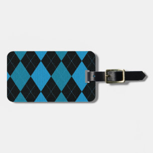 Etiqueta De Bagagem Padrão Argyle Azul Escuro e Preto