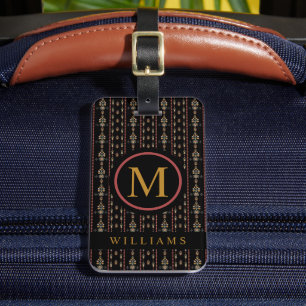 Etiqueta De Bagagem Padrão Aztec Dourado Preto Personalizado