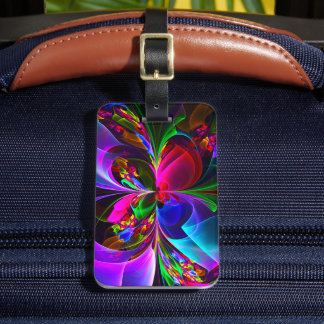 Etiqueta De Bagagem Padrão Azul Vermelho Abstrato Floral Moderno #12