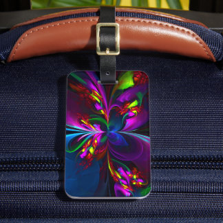 Etiqueta De Bagagem Padrão Azul Vermelho Abstrato Floral Moderno #15