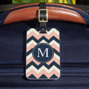 Etiqueta De Bagagem Padrão Chevron Rosa Branco Azul Marinho Personaliz