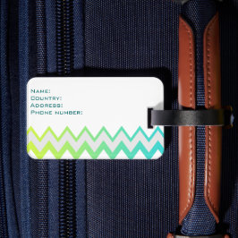 Etiqueta De Bagagem Padrão Chevron verde aqua ombre elegante
