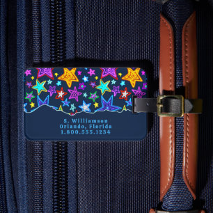 Etiqueta De Bagagem Padrão Colorido de Estrelas Crianças Viajando