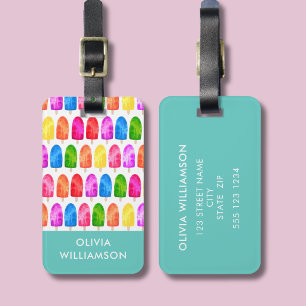 Etiqueta De Bagagem Padrão Colorido de Gelo Lolly personalizado