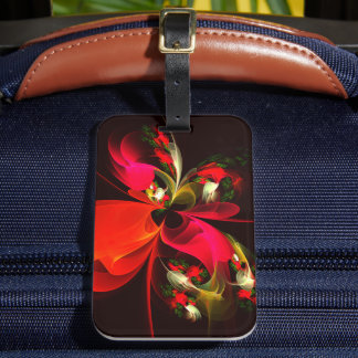 Etiqueta De Bagagem Padrão de Abstrato de Arte Vermelha Verde Floral M