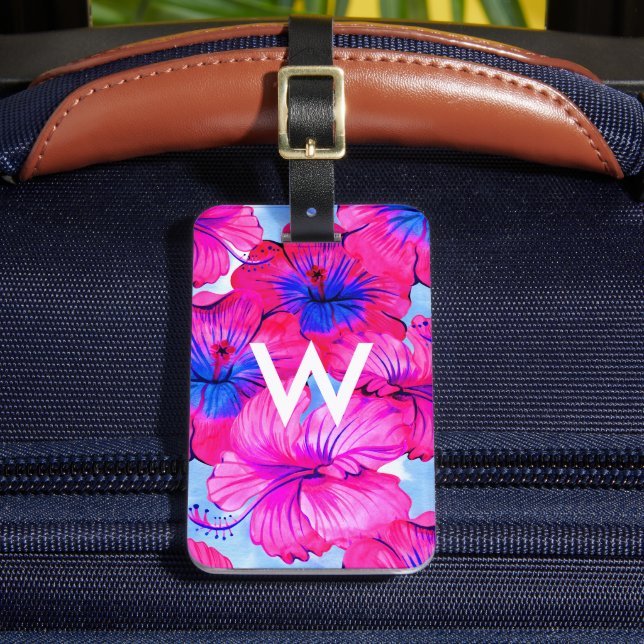 Etiqueta De Bagagem Padrão de Aquarela do Monograma Personalizado (Frente Insitu 2)