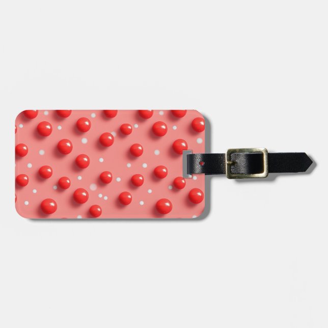 Etiqueta De Bagagem Padrão de Bolinhas Vermelho e Branco 3D (Frente Horizontal)