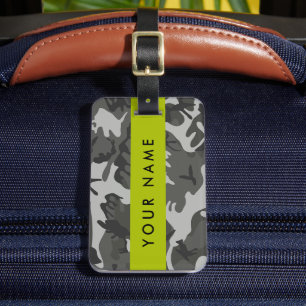 Etiqueta De Bagagem Padrão de Camuflagem Cinza, Seu nome, Personalizar