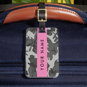 Etiqueta De Bagagem Padrão de Camuflagem Cinza, Seu nome, Personalizar