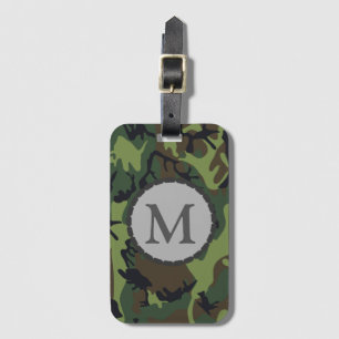 Etiqueta De Bagagem Padrão de Camuflagem Verde Clássico Monograma