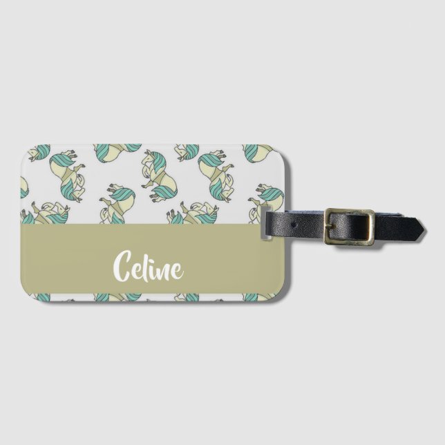 Etiqueta De Bagagem Padrão de cavalos fofos de nome personalizado (Frente Horizontal)