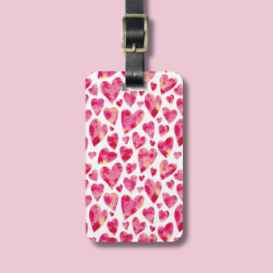 Etiqueta De Bagagem Padrão de Coração de Amor Rosa Quente