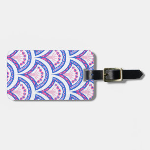 Etiqueta De Bagagem padrão de damasco floral azul