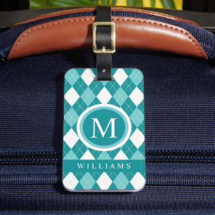 Etiqueta De Bagagem Padrão de Estilo Branco Verde Azul-Teal Personaliz