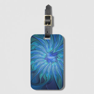 Etiqueta De Bagagem Padrão de Fantasia de Flor Azul, Arte Fractal Abst