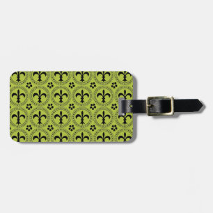 Etiqueta De Bagagem Padrão De Fleur De Lis, Verde E Preto, Ácido
