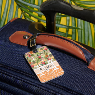 Etiqueta De Bagagem Padrão de Flor de Fruta de Abacaxi Tropical de Div