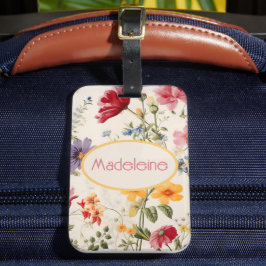 Etiqueta De Bagagem padrão de flor de vintage em cores moles com nome