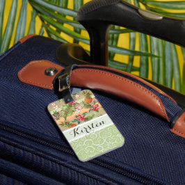 Etiqueta De Bagagem Padrão de Flor Fruta Abacaxi Tropical Divertido Pe