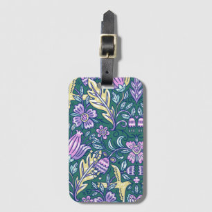 Etiqueta De Bagagem Padrão de Flores e Pássaros em Estilo Antigo