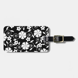 Etiqueta De Bagagem Padrão de flores giratórias preto e branco fofo