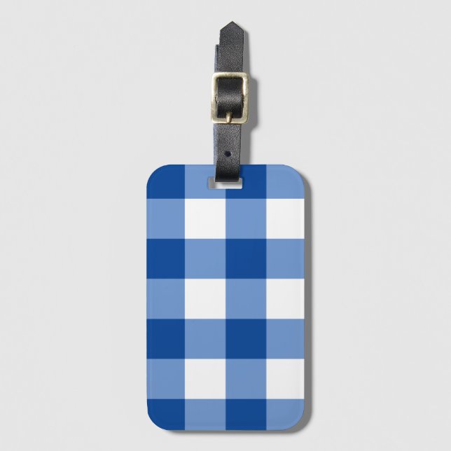 Etiqueta De Bagagem Padrão de gingham azul (Frente Vertical)