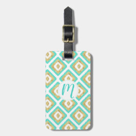 Etiqueta De Bagagem Padrão de Ikat Chic Dourado e Turquoise