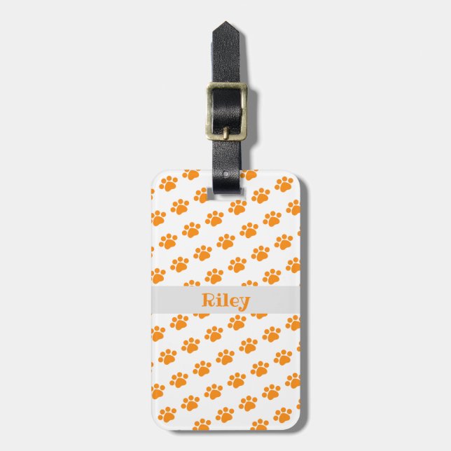 Etiqueta De Bagagem Padrão de impressão de pata laranja personalizada (Frente Vertical)