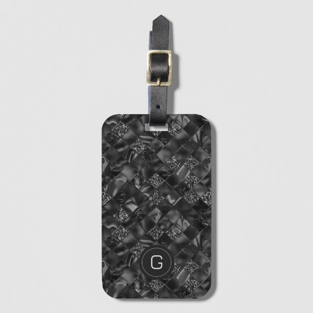 Etiqueta De Bagagem Padrão de Literatura Negra Monograma Moderno (Frente Vertical)