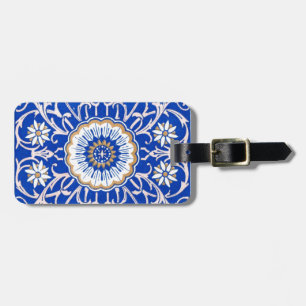 Etiqueta De Bagagem Padrão de Mandala Floral Azul