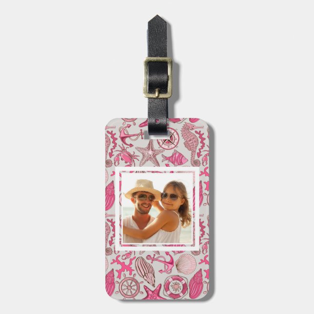 Etiqueta De Bagagem Padrão de Mar Rosa de Fotografia Personalizado (Frente Vertical)