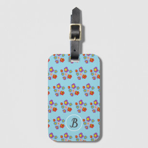 Etiqueta De Bagagem Padrão de Monograma de Buquê de Flor Fofa e Joanin