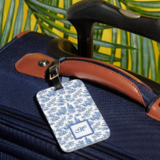 Etiqueta De Bagagem Padrão de Monograma de Toile Francês Azul Vintage