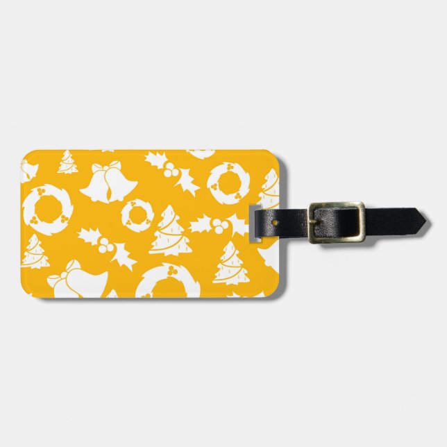 Etiqueta De Bagagem Padrão de Natal Amarelo (Frente Horizontal)