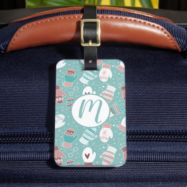 Etiqueta De Bagagem Padrão de Natal do inverno em Mint (Frente Insitu 2)