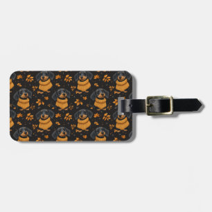 Etiqueta De Bagagem Padrão de outono de Cozy Dachshund - Design dos an