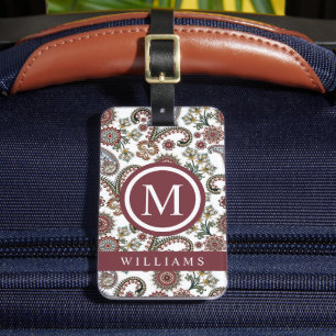 Etiqueta De Bagagem Padrão de Paisley do Marrom Vermelho Branco Person